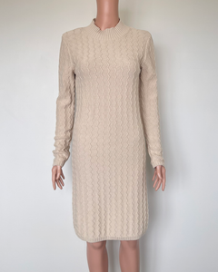 Thing Thing Zigzag turtle neck dress in Latte