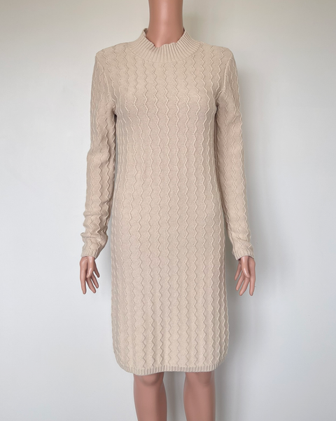 Thing Thing Zigzag turtle neck dress in Latte