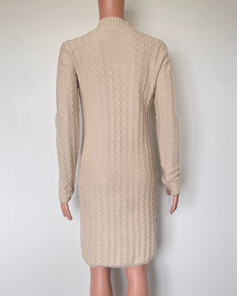 Thing Thing Zigzag turtle neck dress in Latte
