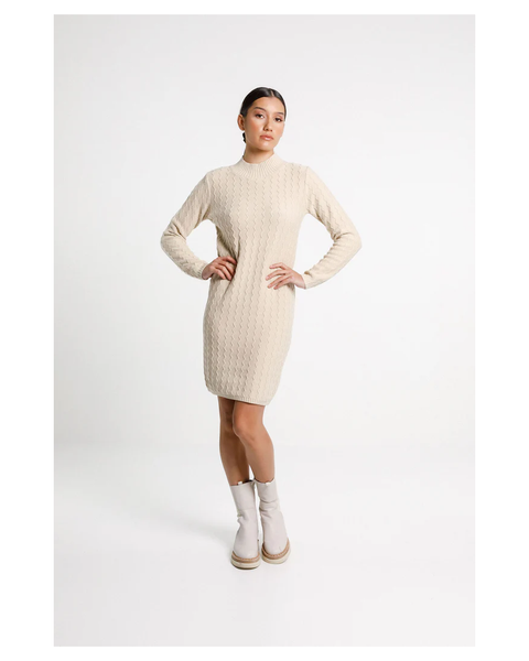 Thing Thing Zigzag turtle neck dress in Latte
