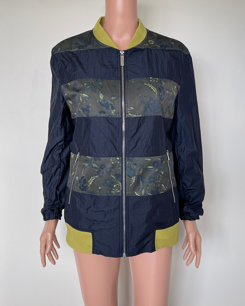 Green and blue bomber jacket