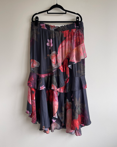 Fate + Becker Enough Navy Floral Ruffle skirt