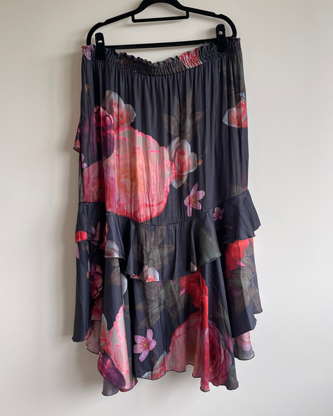 Fate + Becker Enough Navy Floral Ruffle skirt