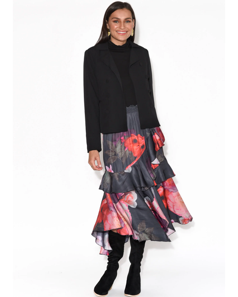Fate + Becker Enough Navy Floral Ruffle skirt