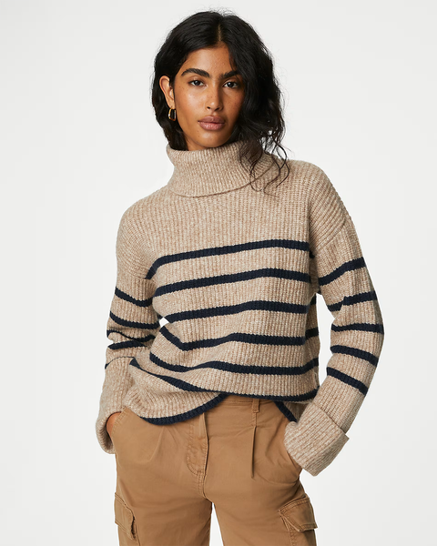 M&S Recycled Blend Striped Roll Neck Jumper