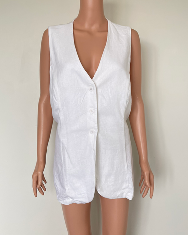 White longline linen vest