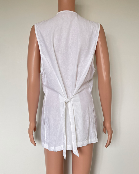 White longline linen vest