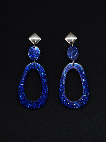 Rich blue glitter resin earrings