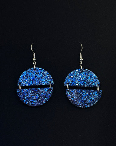 Blue glitter semicircle earrings