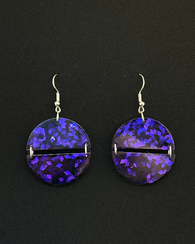 Purple glitter semicircle earrings