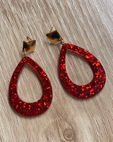 Red and gold glitter earrings